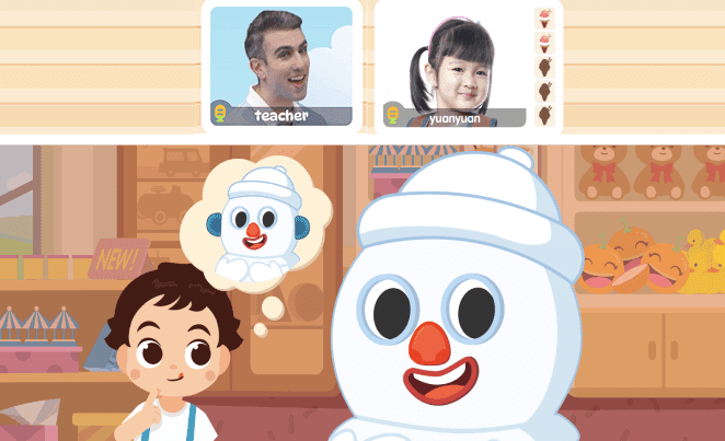 Kids practice real-life English conversations with native-speaking instructors.