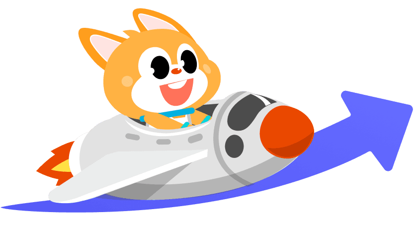 English learning app for kids featuring a fun character leveling up in language skills