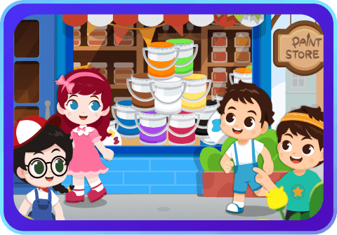 English for kids made fun with interactive city adventures and colorful paint store learning moments