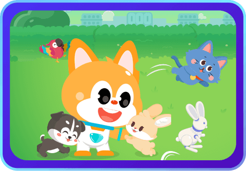 English for kids with fun park scenes and animal vocabulary in an interactive learning app